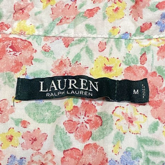 Lauren Ralph Lauren Shirt Womens M Button Down Floral EmbroideredLogo 3/4 Sleeve - Picture 4 of 10